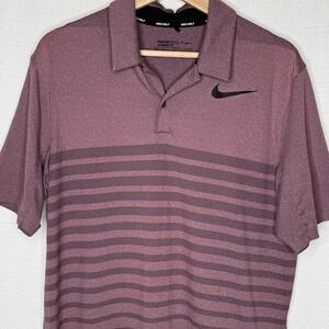 Nike Golf‎ Polo Shirt Striped Dri Fit Standard Fit Mens MED Purple Stretch